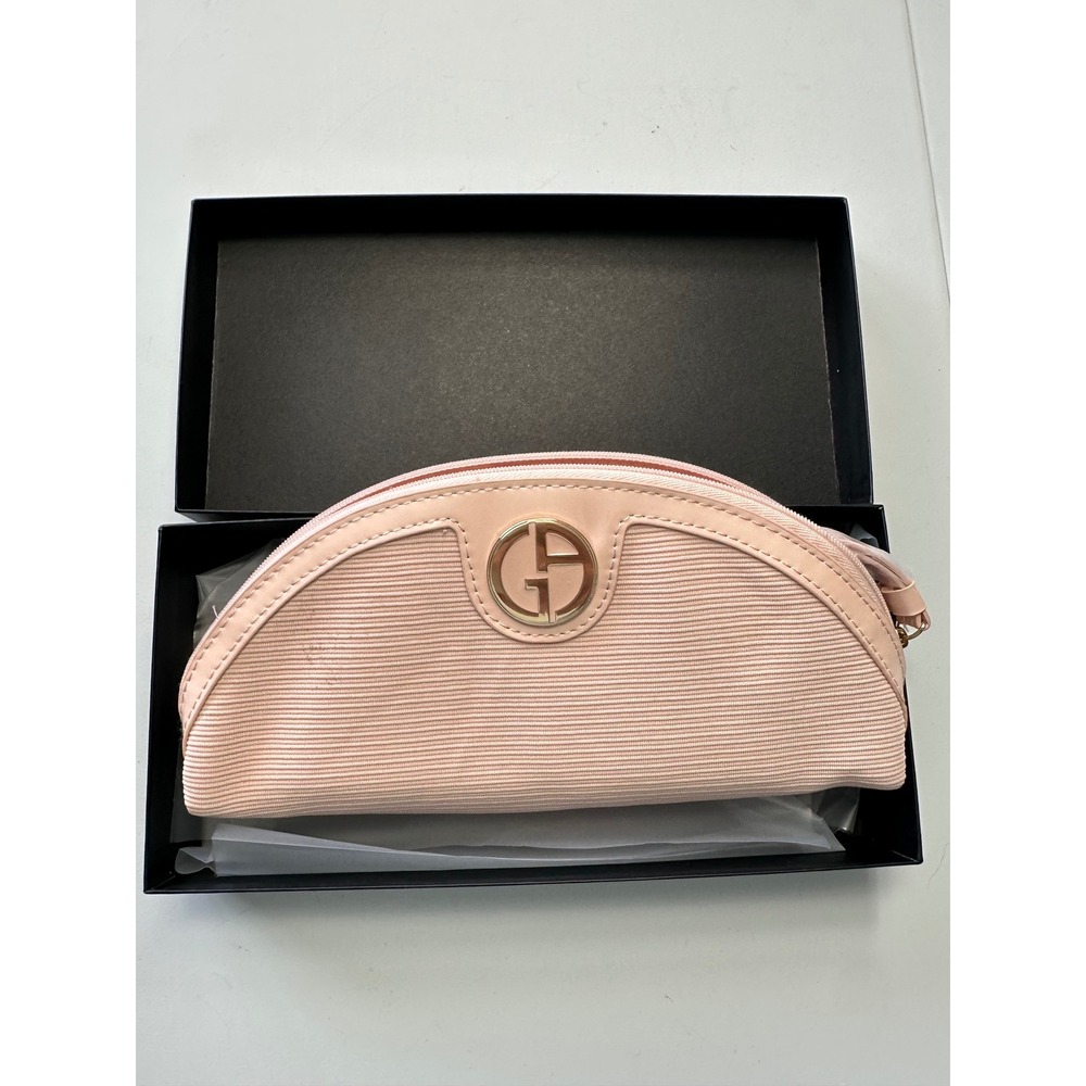 Giorgio Armani Beauty Pink Ribbed Makeup Bag Wristlet Pouch with Box